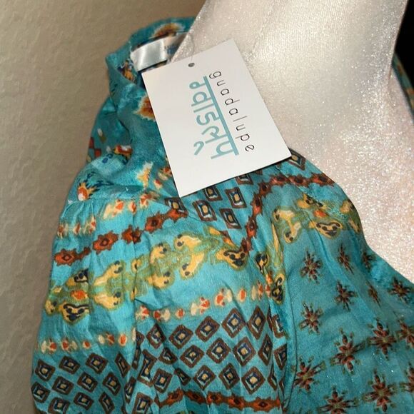 Guadalupe Size M Monaco Midi Dress Turquoise Bohemian Coastal Mediterranean NWT - Picture 12 of 14